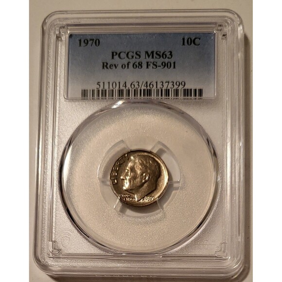 1970 Roosevelt Dime Reverse of 1968 Variety FS-901 MS63 PCGS - Picture 1 of 4